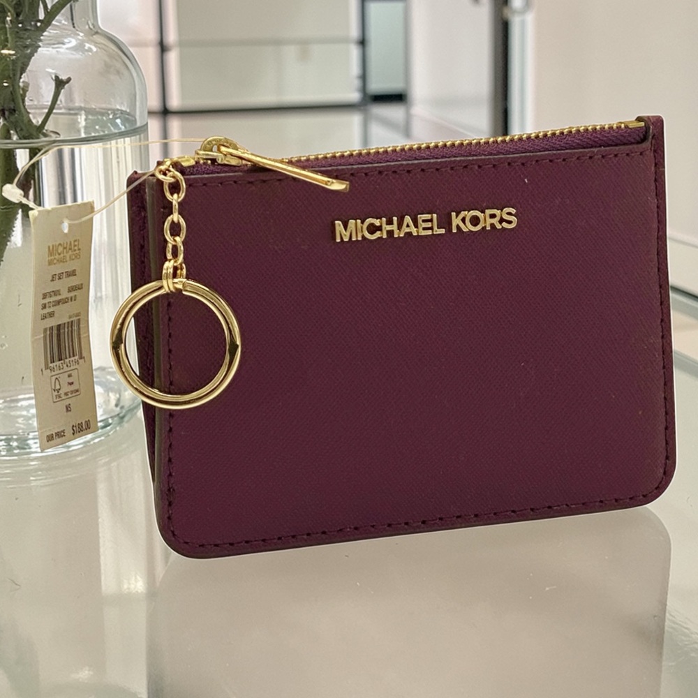 MICHAEL KORS SMALL TOP ZIP COINPOUCH WITH ID BORDEAUX COLOR